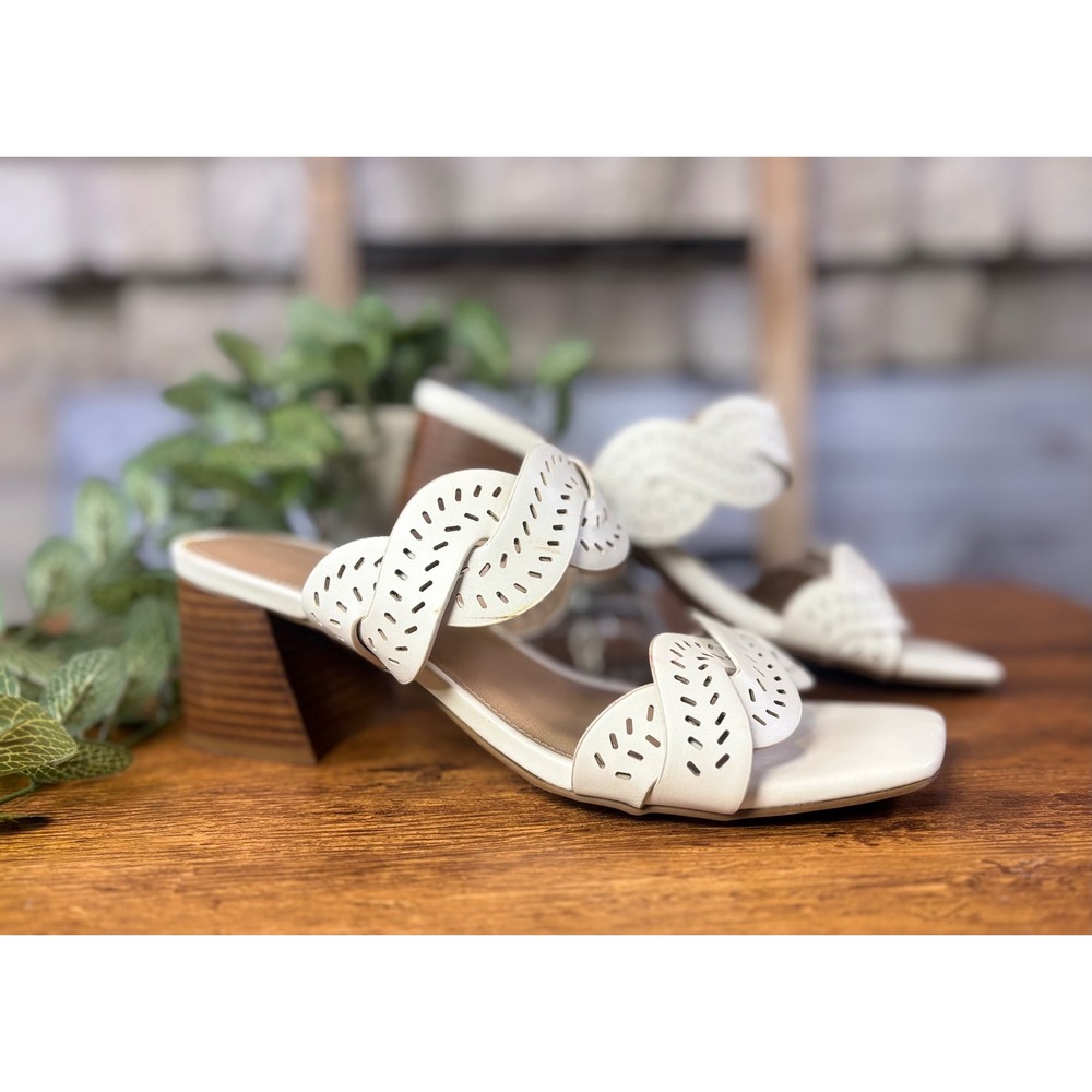 Joie Society Off White Perforated Braided Block Heel Slide Sandals Size 10M
